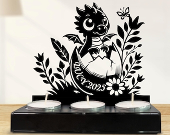 Personalisierter Drachen-Kerzenhalter, individueller Metall-Kerzenständer mit Namen, Drache-Dekoration, einzigartiges Geschenk für Drachenliebhaber