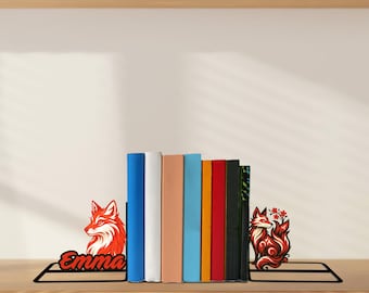 Aangepaste metalen boekensteunen vos, boekensteun vos, metalen bureaudecor vos dier, metalen bureaudecor vos dier, boekenplank schattig dierenontwerp, ideaal cadeau voor boekenliefhebbers