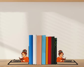 Aangepaste meisjesleesboek metalen boekensteunen, meisjeslezing boeksteunen, boekenplankdecor voor boekenliefhebbers, boekenplankcadeau