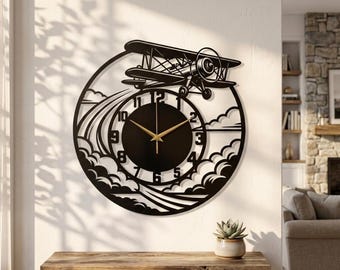 Vintage Airplane Metal Wall Clock, Aviation Pilot Office Decor, Gift For Dad