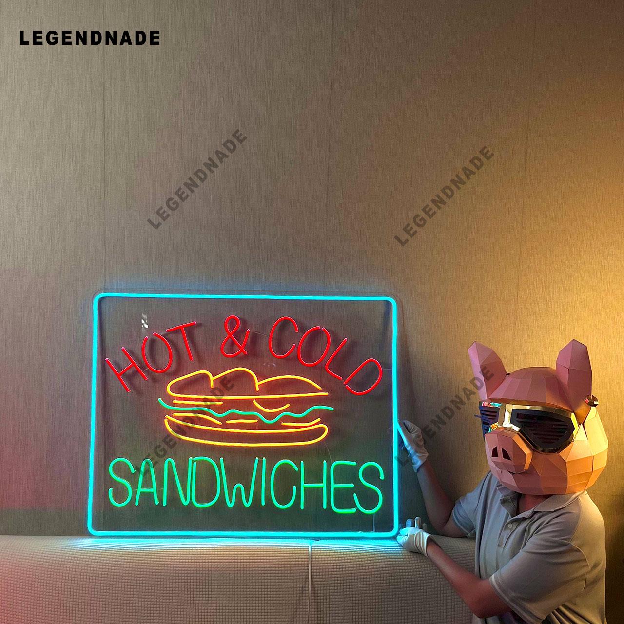 Hot & Cold Sandwiches LED Neon Sign, Deli Shop Wall Light