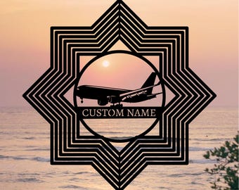 Personalized Airplane Wind Spinner Laser Cut, Custom Metal Garden Decor, Outdoor Kinetic Yard Art, Pilot Gift Windspinner
