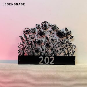 Personalized Flowers House Number Sign – Flower Metal Address Sign – Floral Garden Outdoor Decor Home Number – Custom Floral Front Door Sign
