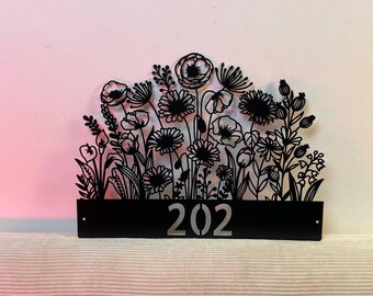 Personalized Flowers House Number Sign – Flower Metal Address Sign – Floral Garden Outdoor Decor Home Number – Custom Floral Front Door Sign