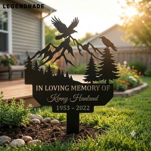 Eagle Memorial Metal Garden Stake, Personalized Mountain Yard Decor, Remembrance Gift For Family