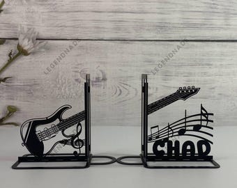 Sujetalibros de metal con forma de guitarra eléctrica personalizado, sujetalibros de metal con forma de guitarra, decoración de estanterías, regalo para amantes de los libros, letrero de mesa, decoración de escritorio de metal, decoración del hogar