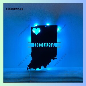 Indiana Karte Metallschild, Indiana Karte Metalllicht, Indiana Karte LED-Licht, Karte LED-Schild, Karte Wandkunst Metall, Hauswanddekor