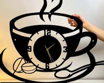 Reloj de pared de metal con forma de taza de café, único para decoración del hogar y arte mural, reloj de pared con forma de taza de café personalizado con nombre para cafetería.