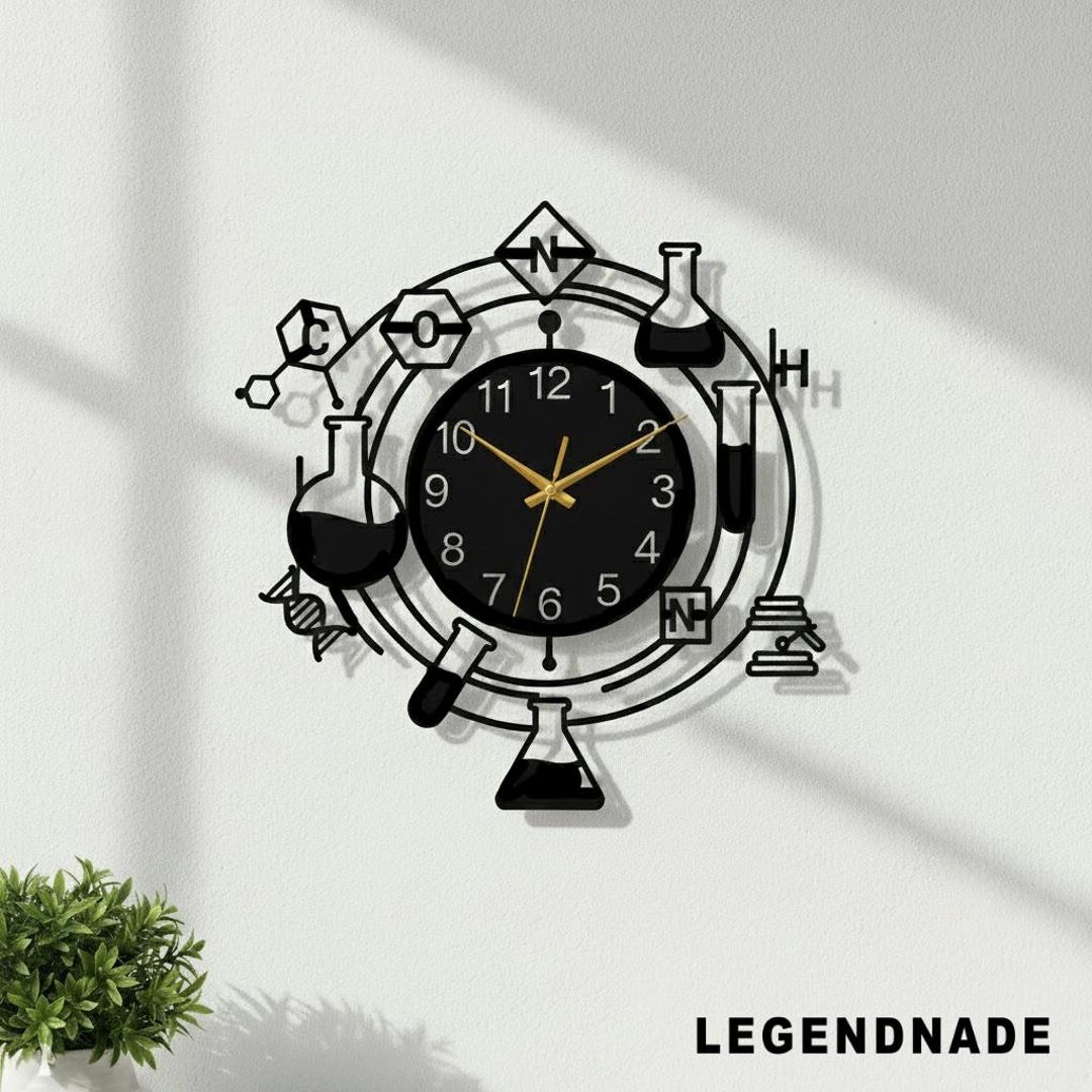 Science Metal Wall Clock, Custom Chemistry Lab Decor, Lab Equipment ...