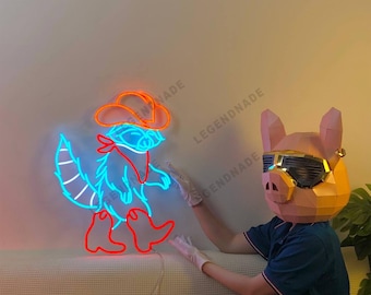 Customizable Raccoon Neon Sign, LED Animal Lighting Decor, Wall Hanging Gift for Animal Lovers, Cute Animal LED Decor