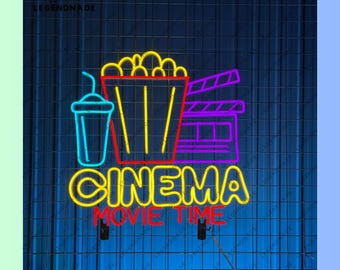 Neonreclame bioscoop, filmtijd popcorn led-bord, bioscoopzaal ledlicht, bioscoopneonlicht, bioscoopmuurkunst, bioscoopdecor