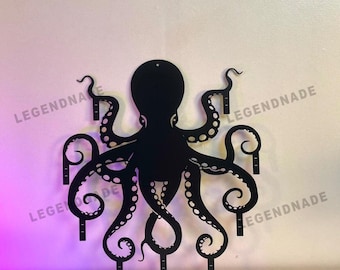 Llavero de pared metálico con forma de pulpo personalizado, perchero metálico con forma de pulpo, regalo náutico oceánico, decoración para entrada de inauguración de casa en la playa.