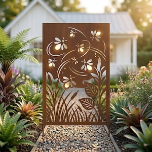 Firefly Garden Screen Panel, Insect Metal Panel, Night Yard Decor, Custom Gift For Nature Lover