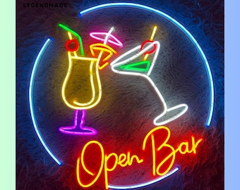 Open Bar Neon Sign, Cocktail Bar Led Sign, Cocktails Bar Led Light, Drinking Cocktail Neon Light, Drink Bar Pub Wall Art, Home Wall Decor