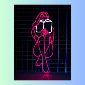 Girl Reading Book Neon Sign, Read Book Led Sign, Bookworm Led Light, Bookish Wall Art Light, Book Lover Neon Light, Library Home Wall Decor