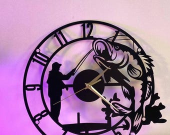 Reloj de pared metálico personalizado para pescadores, reloj de pared único para decoración del hogar y arte mural, relojes de pesca modernos para pared, regalo para papá