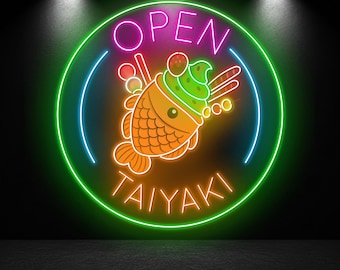 Taiyaki Neon Sign, Japanese Fish Ice Cream Cone LED Wall Light, Dessert Shop Sign Decor, Taiyaki Lover Gift, Japanese Ice Cream Artwork