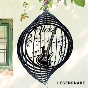 Personalized Guitar Music Wind Spinner, Garden Spinner Hanging Sign, Gift for Guitar Player, Metal Yard Spinner, Garden Decor