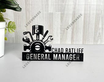 Benutzerdefinierte Mechaniker Metall Schreibtisch Namensschild, personalisierte Mechaniker Büroschild, graviertes Geschenk für Auto Techniker, Garage Schreibtisch Dekor