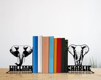 Custom Elephant Bookends, Nature Decor Book Ends, Metal Book Stand, Animal Book End, Bookshelf Decor Gift for Book Lovers, Office Decor