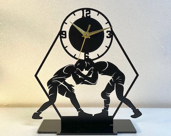 Custom Wrestling Metal Desk Clock, Personalized Wrestler Desk Clock, Gift for Wrestler, Coaches, or Wrestling Fans, Sports Room or Gym Decor
