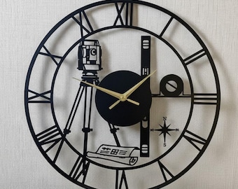 Surveyor Metal Wall Clock, Construction Engineer Gift, Civil Engineer Office Clock, Architecture Wall Art