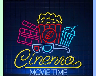 Neonreclame bioscoop, filmtijd popcorn led-bord, bioscoopzaal ledlicht, bioscoopneonlicht, bioscoopmuurkunst, bioscoopdecor