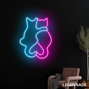 Cat Couple Neon Sign, Cute Hugging Cats Heart LED Wall Light Decor for Bedroom, Cat Lover Gift, Romantic Room or Anniversary Gift