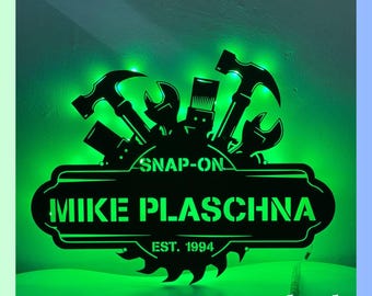 Personalized Garage Metal Sign, Workshop Metal Light, Repair Tool