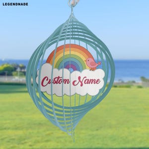 Personalized Rainbow Wind Spinner Laser Cut, Metal Garden Decoration, Outdoor Yard Art, Kinetic Wind Sculpture, Garden Windspinner Gift