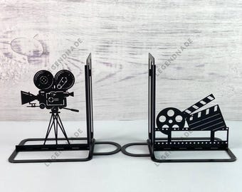Personalized Movie Metal Bookend, Cinema Metal Bookends, Bookshelf Decor, Book Lover Gift, Table Sign, Metal Desk Decor, Home Decor