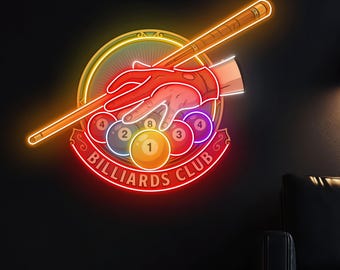 Billiard Neon Sign: Game Room Wall Art, Man Cave Decor, Billiards Lover Gift