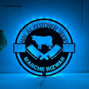 Personalized Butcher Shop Metal Sign, Cow Meat Butcher Metal Light, Butcher Shop Led Light, Butchery Metal Wall Art, Meat Shop Wall Decor