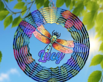 Custom Dragonfly Wind Spinner – Personalized Metal Garden Art, Dragonfly Yard Decor, Unique Outdoor Gift for Nature Lovers