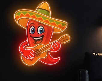 Mexican Chilli Neon Sign, Mexican Food  LED Wall Light for Restaurant Decor, Chilli Neon Wall Art Decor, Mexican Food Truck Decoration Gift