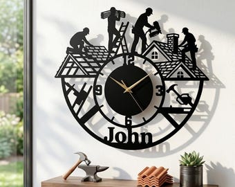 Dachdecker Metall Wanduhr, Dachdecker Dekor, personalisierte Baumeister Uhr Dekor, Geschenk für Papa