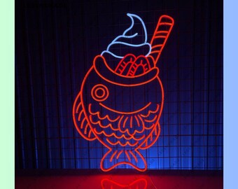 Japanese Taiyaki Neon Sign, Japan Ice Cream Led Sign, Taiyaki Led Light, Ice Cream Light, Japanese Ice Cream Store Wall Art, Home Wall Decor