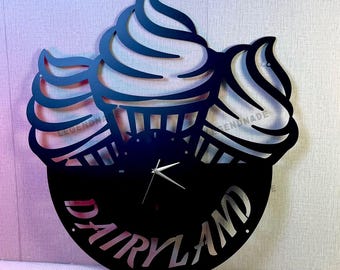 Custom Ice Cream Metal Wall Clock, Personalized Ice Cream Shop