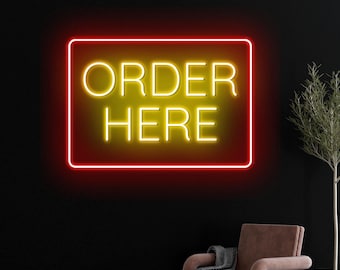 Order Here Neon Sign, Unique LED Wall Light for Food Counter, Café or Restaurant, Fast Food Store, Order Here Led Wall Light