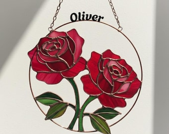 ステンドグラスパネル 薔薇 サンキャッチャー バラのステンドグラス風サンキャッチャー – エレガントな花柄アート