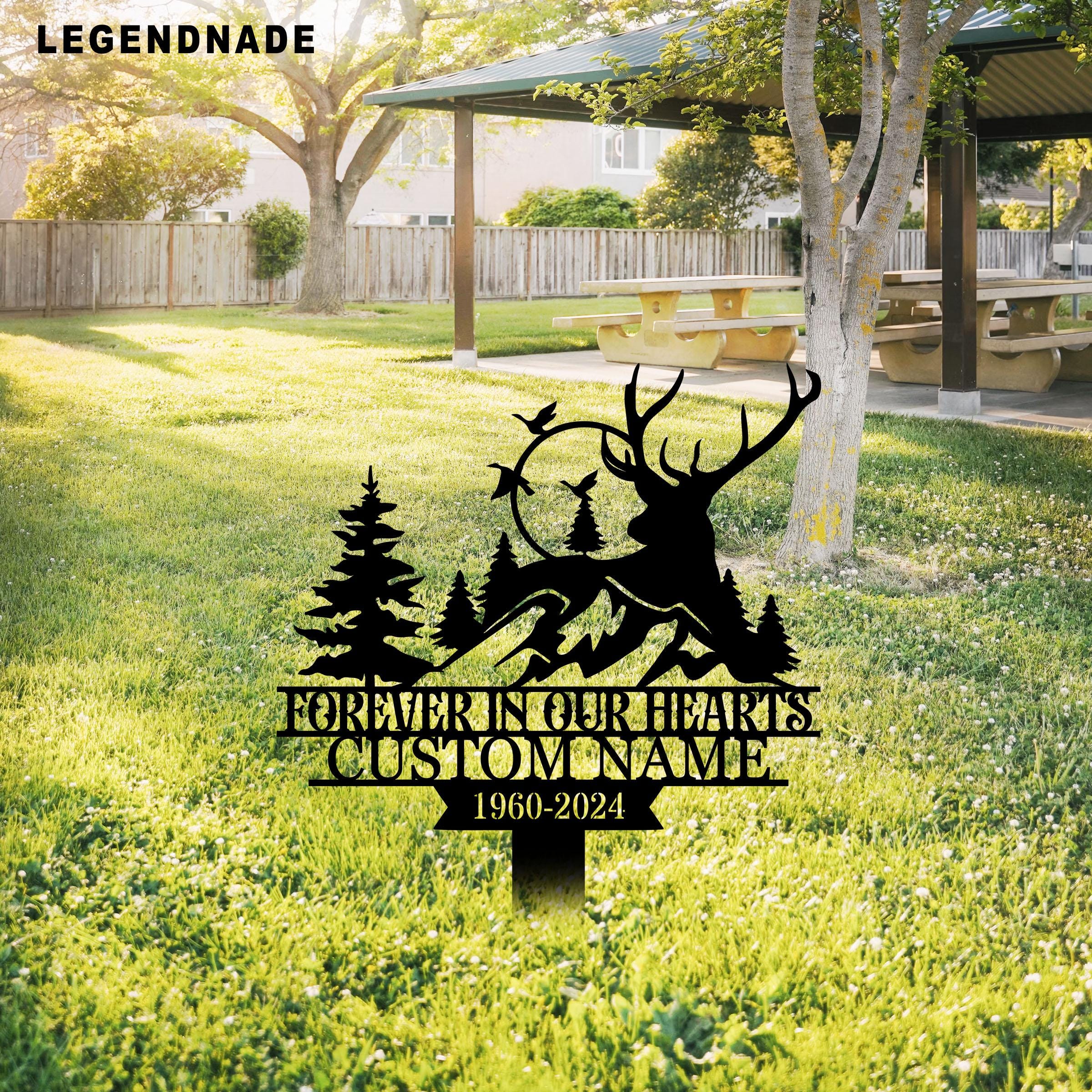 Custom Memorial Deer Hunting Metal Garden Stake, Personalized Outdoor Grave Marker with Name, Hunting Cemetery Sign, Sympathy Gifts