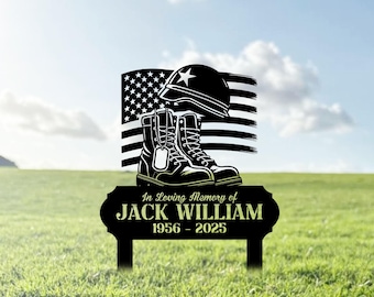 Custom Military Memorial Garden Stake with Name, Personalized Veteran Grave Marker, Memorial Day Gift, Veteran Gift, Military Memorial Sign
