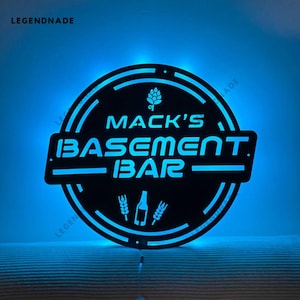 Personalized Basement Bar Metal Sign, Basement Bar Metal Light, Wine Cocktail Led Light For Bar Pub Wall Art Light, Bar Pub Home Wall Decor