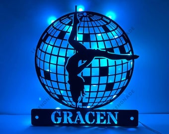 Personalisiertes Pole Dance Metallschild, Pole Dance Metalllicht, Pole Dancing Led Light, Tänzerin Led Schild, Tanzendes Wandkunstmetall, Hauptwanddekor