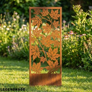 Personalized Maple Leaves Metal Garden Panel, Rustic Corten Steel Screen, Autumn Inspired Outdoor Privacy Divider for Yard & Patio