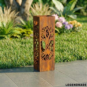 Columna de jardín de metal con forma de árbol de la vida, decoración celta para el patio trasero, pilar zen espiritual para exteriores.