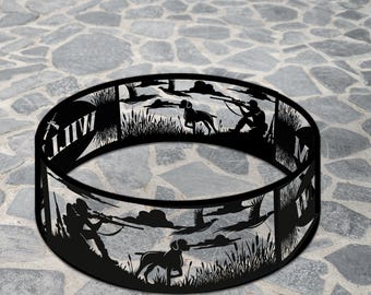 Anillo para fogata de caza, anillo de metal para fogata con nombre personalizado, anillo para fogata de vida silvestre, decoración rústica para fogata de camping al aire libre.