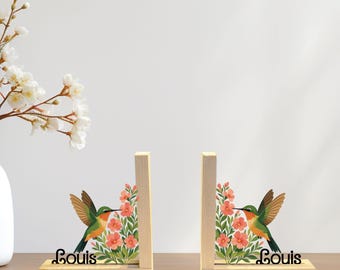 バードソングブロッサムウッドブックエンド、本好きのギフト、鳥と花の
