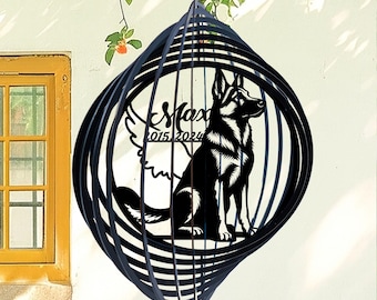 Personalized German Shepherd Memorial Metal Wind Spinner, Custom German Shepherd Wind Spinner With Name, Dog Loss Gifts, Pet Memorial Gift