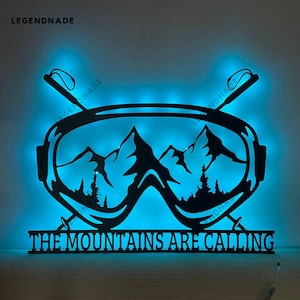 Personalized Ski Goggles Metal Sign, Snow Skiing Metal Light, Snow Skier Name Led Light, Skiing Sport Metal Wall Art, Skiing Home Wall Decor